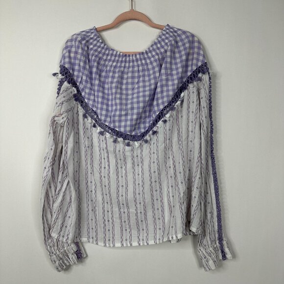2/$30 Dodo Bar Or Gingham Smock Boho Blouse Lavender White Small #A0465 TRB3 - Picture 6 of 9